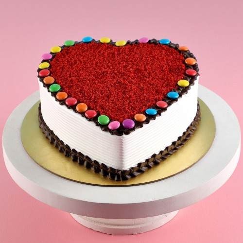 Hearty Red Velvet Gems Cake Delivery in Noida