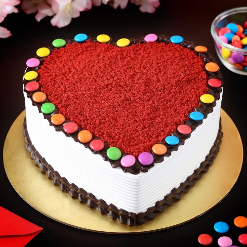 Hearty Red Velvet Gems Cake Delivery in Noida