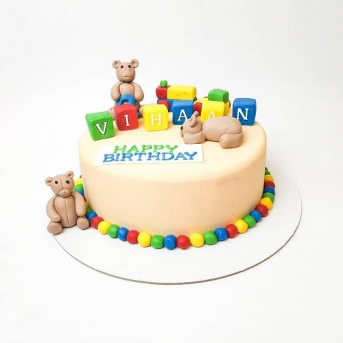 Bear and Blocks Theme Fondant Cake Delivery in Noida