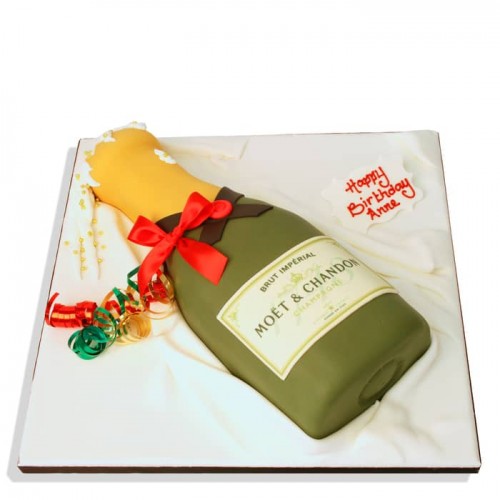 Champagne Bottle Shaped Fondant Cake Delivery in Noida