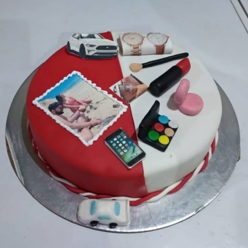 Red & White Theme Makeup Cake Delivery in Noida