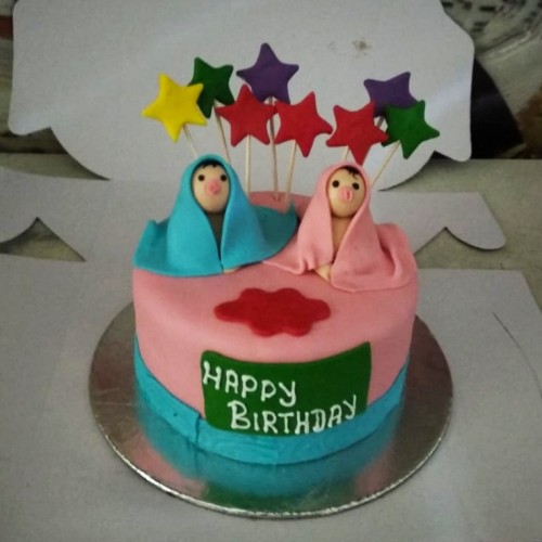Twins Baby Birthday Fondant Cake Delivery in Noida