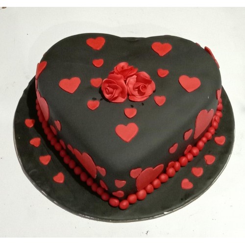 Black & Red Heart  Fondant Cake Delivery in Noida