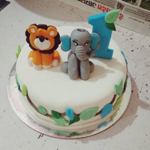 Lion & Elephant Theme Kids Cake Delivery in Noida