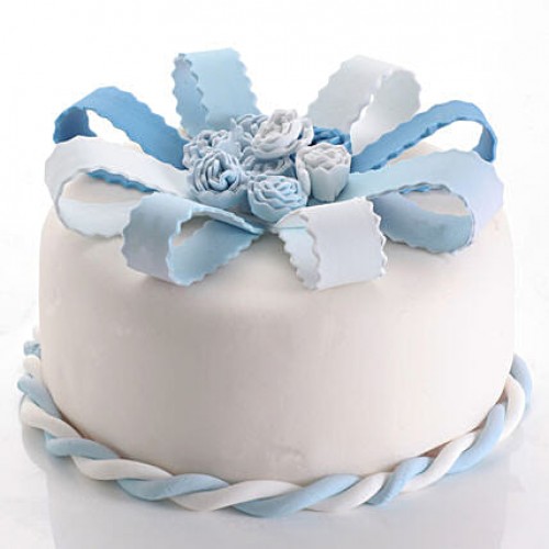 White & Blue Roses Fondant Cake Delivery in Noida