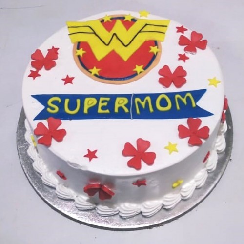 Wonder Woman Super MOM Semi Fondant Cake Delivery in Noida