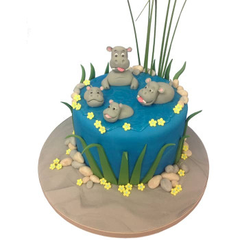 Hippo Family Fondant Cake