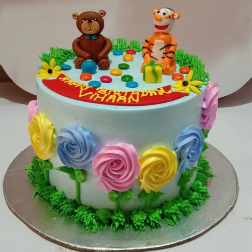 Teddy and Tiger Theme Cake Delivery in Noida