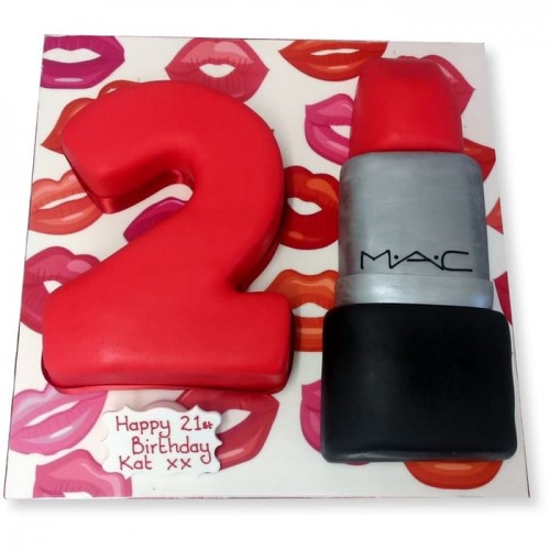 21 st Birthday Lipstick Fondant Cake Delivery in Noida