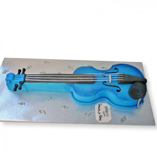 Blue Violin Shape Fondant Cake Delivery in Noida