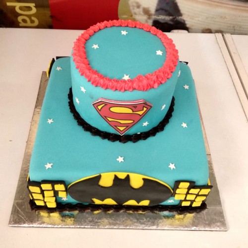 Batman and Superman Theme 2 Tier Cake Delivery in Noida