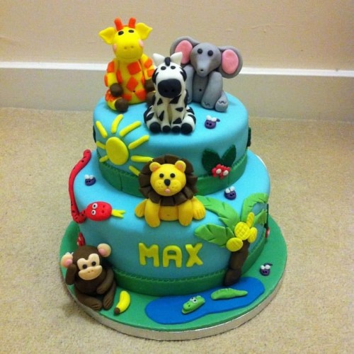 Two-Tier Jungle Animals Birthday Cake Delivery in Noida