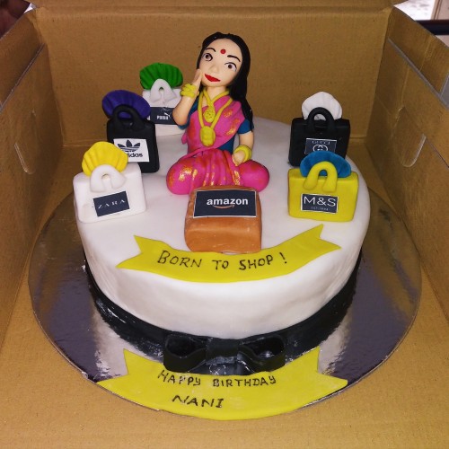 Born to Shop Lady Theme Fondant Cake Delivery in Noida