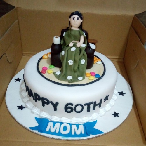Mom 60th Birthday Fondant Cake Delivery in Noida