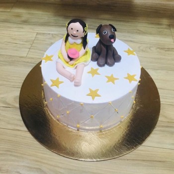 Girl With Dog Semi Fondant Cake