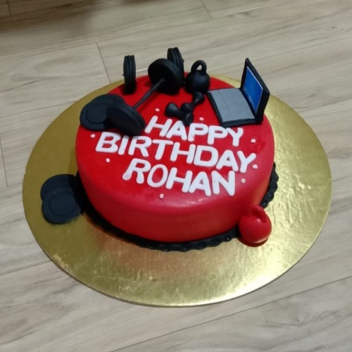 Gym Lover Red Fondant Cake Delivery in Noida