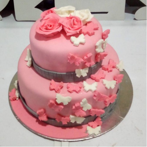 2 Tier Butterfly Theme Fondant Cake Delivery in Noida