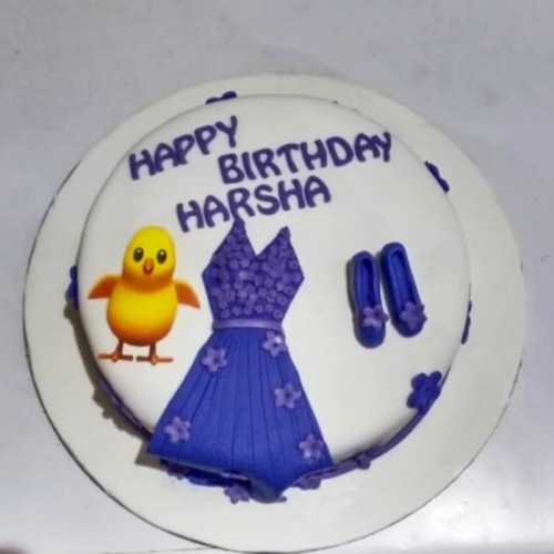 Blue Gown Dress Theme Fondant Cake Delivery in Noida