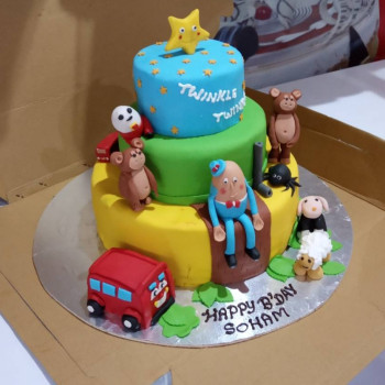 Cartoon Theme 3 Tier Fondant Cake Cartoon Theme 3 Tier Fondant Cake