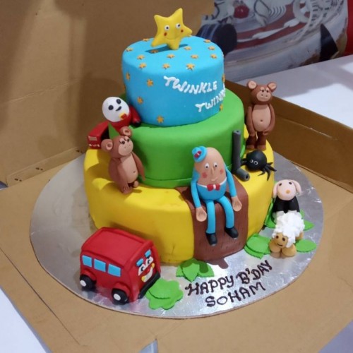 Cartoon Theme 3 Tier Fondant Cake Delivery in Noida