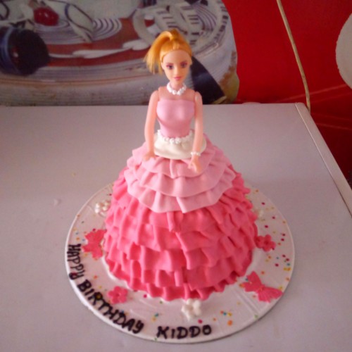 Pink Dress Barbie Fondant Cake Delivery in Noida