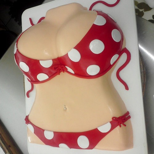 Red Polka Dot Color Bikini Fondant Cake Delivery in Noida