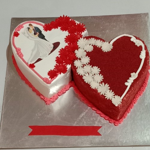 Red Velvet Double Heart Anniversary Cake Delivery in Noida