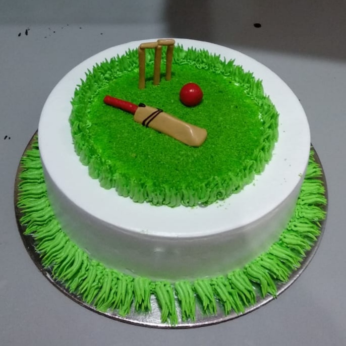 Cricket pitch theme 1kg cake eggless - Wess Bake